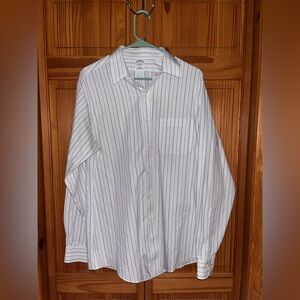 Brooks Brothers White Button-Down Shirt with Subtle Multicolor Pinstripes